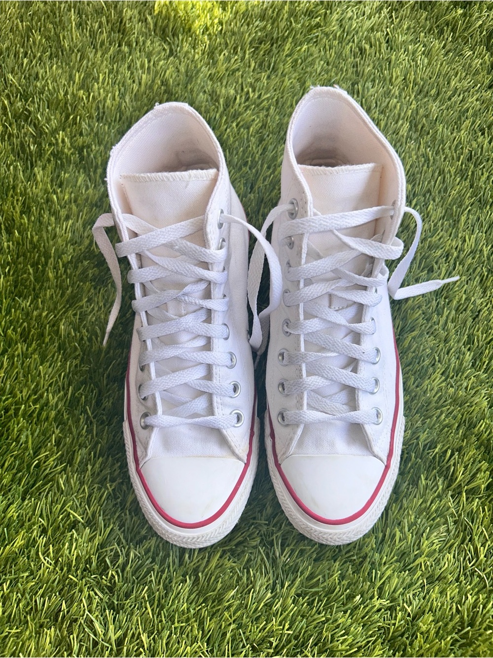 Converse ALL STARS White High Top Unisex’s Sneakers with Red Trim - Picture 2 of 8